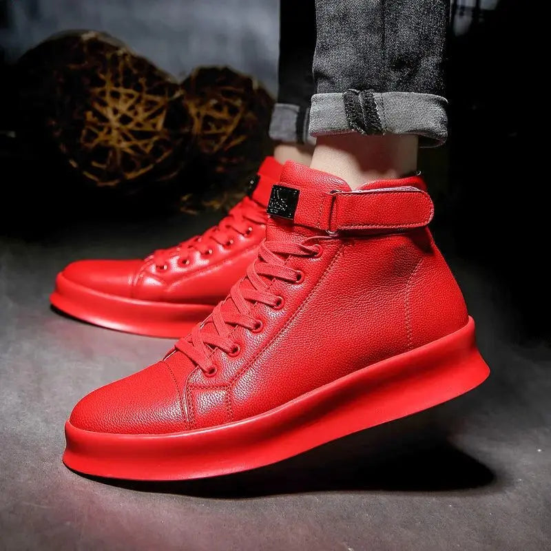 Fashion Luxury Men's Red High Top Sneakers PU Leather Casual Sneakers Men Flat Designer Shoes Breathable Hip Hop Sport Shoes Man