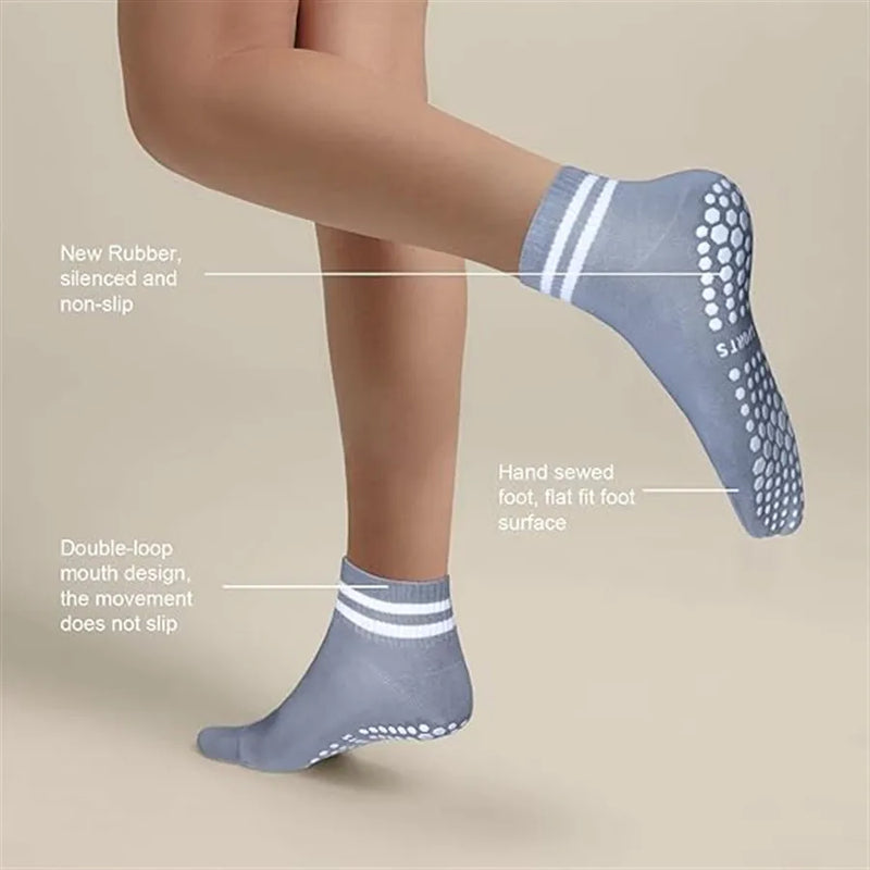 Grip Socks for Women, Non Slip Pilates Yoga Socks with Double Stripes Non Slip Socks for Workout, Ballet, Athletic Socks