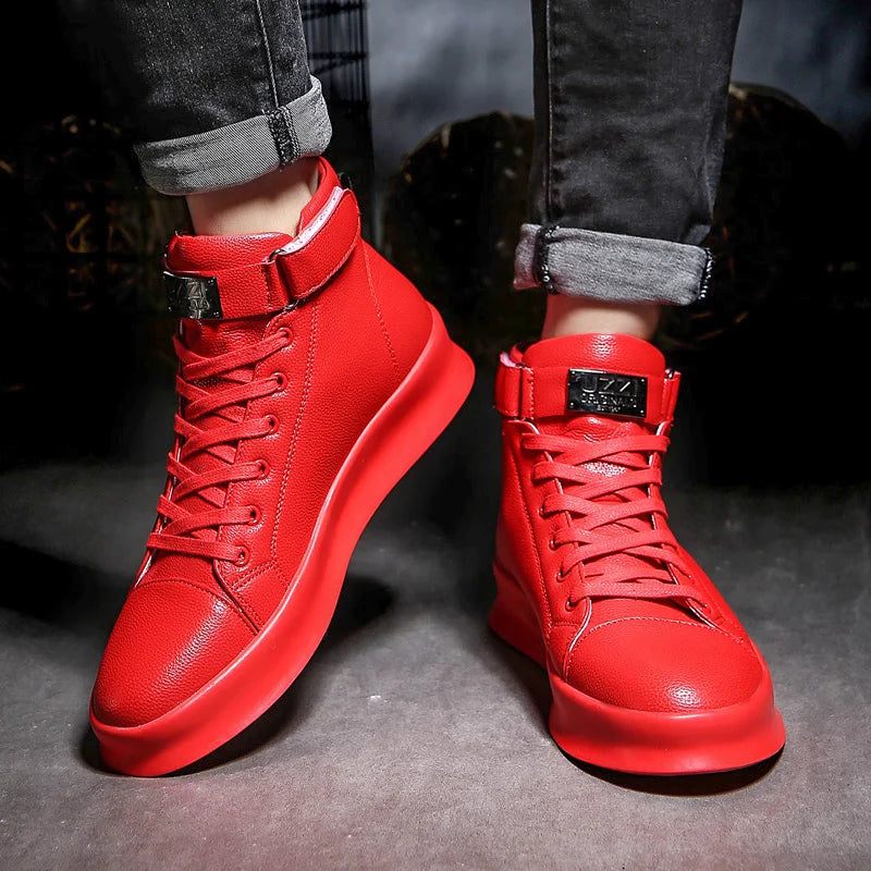 Fashion Luxury Men's Red High Top Sneakers PU Leather Casual Sneakers Men Flat Designer Shoes Breathable Hip Hop Sport Shoes Man