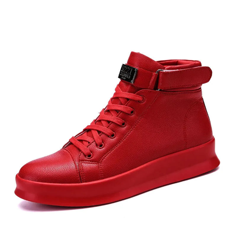 Fashion Luxury Men's Red High Top Sneakers PU Leather Casual Sneakers Men Flat Designer Shoes Breathable Hip Hop Sport Shoes Man